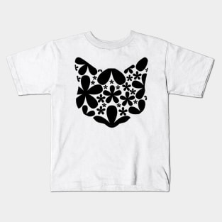 Black Floral Cat Kids T-Shirt